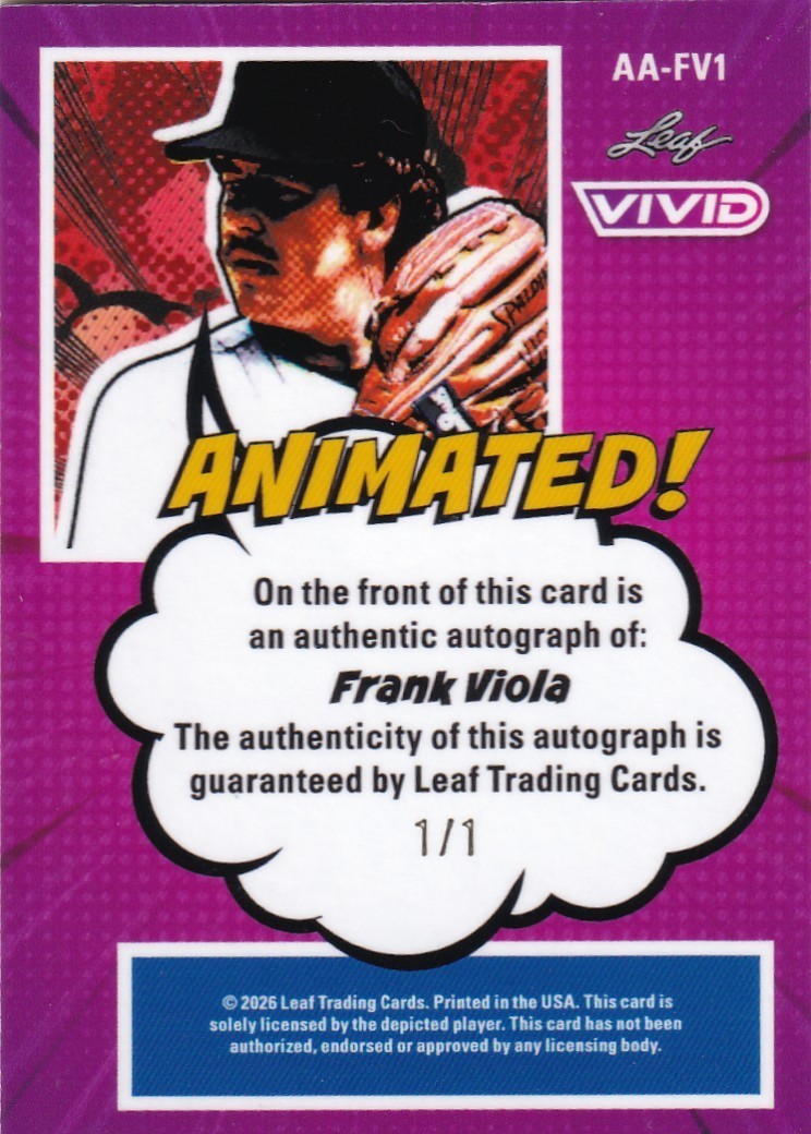 2026 Leaf Vivid Frank Viola 1/1 Autograph Auto Animated #AA-FV1 view 2