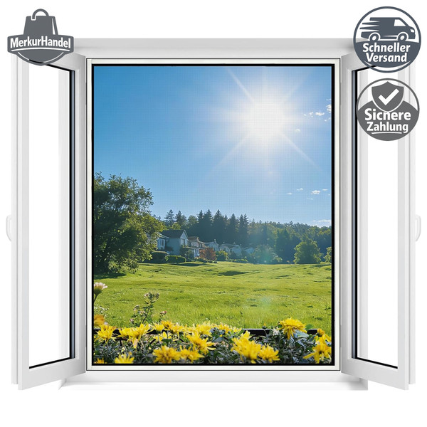Fliegengitter Fenster Insektenschutz Ohne Bohren Zuschneidbar 110X130Cm Schwarz-image