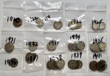 10 X 1920 T0 1946 -  THREEPENCE - KING GEORGE V & VI - RAMDON YEARS - .50 SILVER