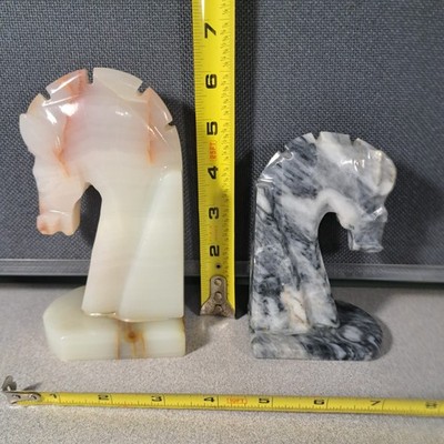 Vintage Solid Onyx Stone Horse Head Book Ends? 5 & 6'' Beautiful #5255L269
