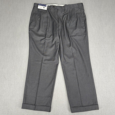 Ralph Lauren Dress Pants Men 40x29 Classic Fit Houndstooth Pleats Cuffs Gray NWT