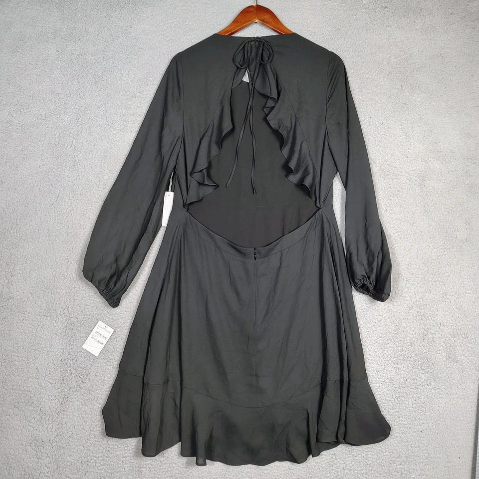Vestido Chelsea28 para mujer XL negro forrado espalda abierta volantes dobladillo línea A modesto nuevo con etiquetas Foto 2 de 4