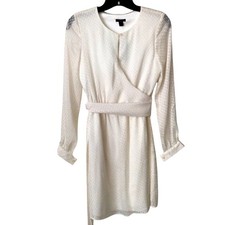 Ann Taylor Ivory Dot Sheer Textured Wrap Dress Long Sleeve Size 10
