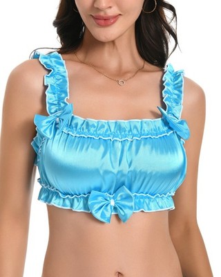 Satini Sissy Rüschen Rüschen tailliert seidig Satin Dessous Bralette Größen S bis XXL