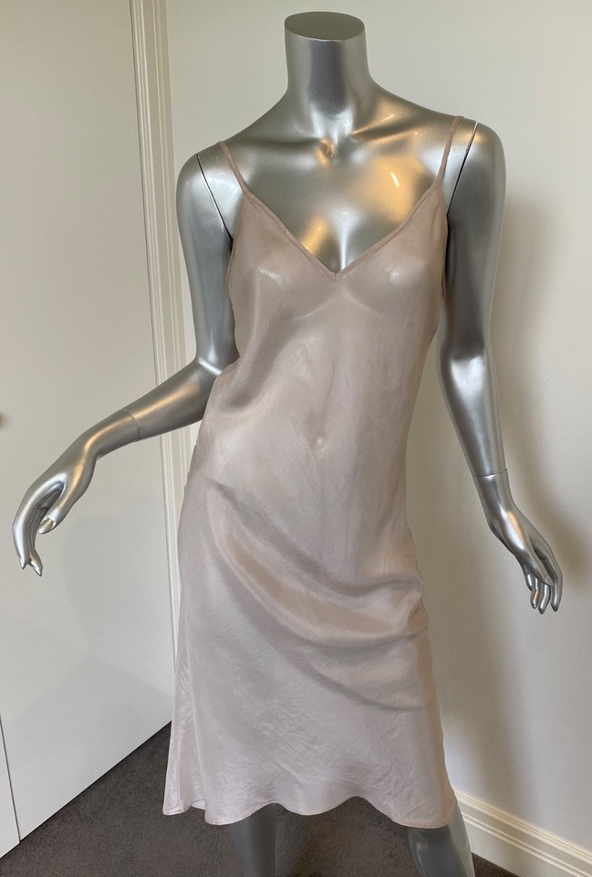 Lee Mathews Nude Skin 100% Silk Midi Cami Camisole Slip Dress Size 1