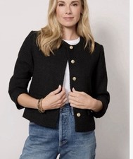 Evereve Ellie Tweed Jacket Black With Gold Buttons Size Medium