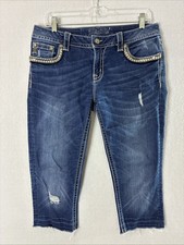 Miss Me Denim Jeans Women  s Sz 33 Capri JP7675P Bling Heavy Stitching