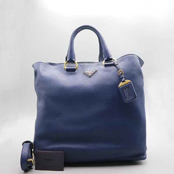 Prada Vitello Daino Blue Leather Tote Bag 2-Way