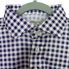 Collars & Co Polo Shirt Mens M Blue Purple Gingham Check Preppy Dress Collar NEW