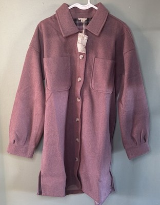 Women s Hem & Thread Plaid Contrast Long Shacket Grape size M NWT