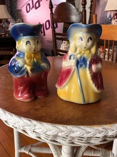 Vintage Shawnee Pottery Bo Peep & Little Boy Blue Picher Set Of 2