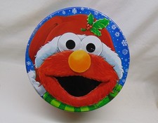 Elmo Christmas Tin ~ Sesame Street  Cookie Tin 7" Round ~ Clean Light wear