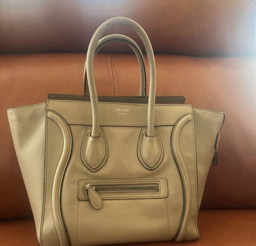 Celine Luggage Micro Gray Beige Leather Used Dirty Serial Number