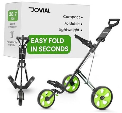 JOVIAL Junior 3-Wheel Golf Push Pull Cart   Lightweight Foldable Aluminum Lime