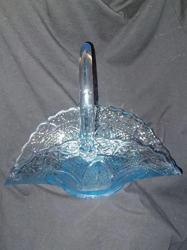 Fenton for Princess House Ice Blue Glass Basket with Handle
