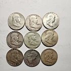 Lot of 9 Franklin Half Dollars 50C 90% Silver Mixed Dates