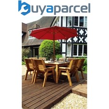Image of Charles Taylor 8 Seater Wooden Square Garden Dining Table & Chairs Parasol Red