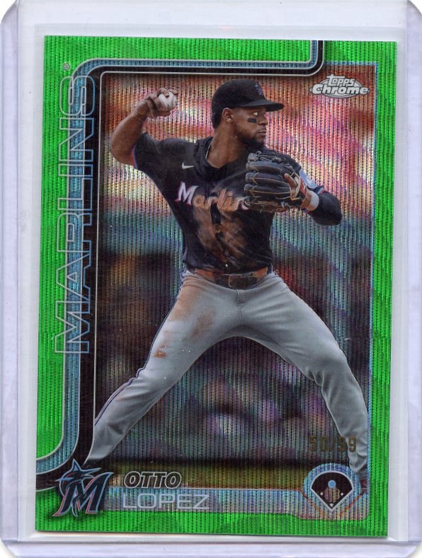 Otto Lopez 2025 Topps Chrome Green Raywave /99 #134 MIA Marlins