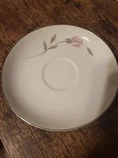 Mikasa Primrose Saucer 6" White & Pink Floral Design Silver Trim Fine China Made