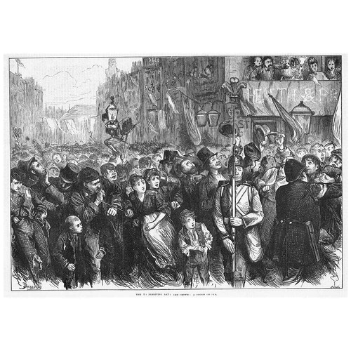 LONDON Thanksgiving Day A Rough Corner of the Crowds - Antique Print 1872