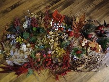 60 Vintage MCM Christmas Floral Picks Lot Berries Pinecones Sleigh Gifts Gold
