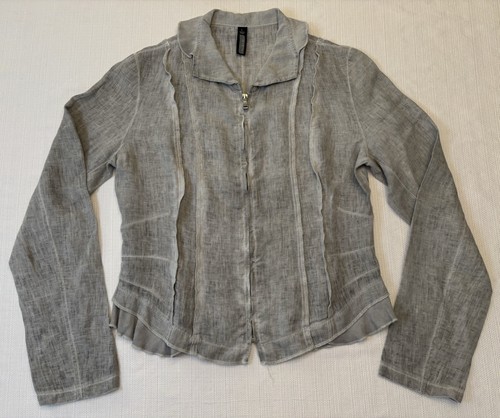INIZIO OIZINI Italy 100% LINEN Sand Washed Flax  JACKET ZIP FRONT Women’s Large - Picture 1 of 15
