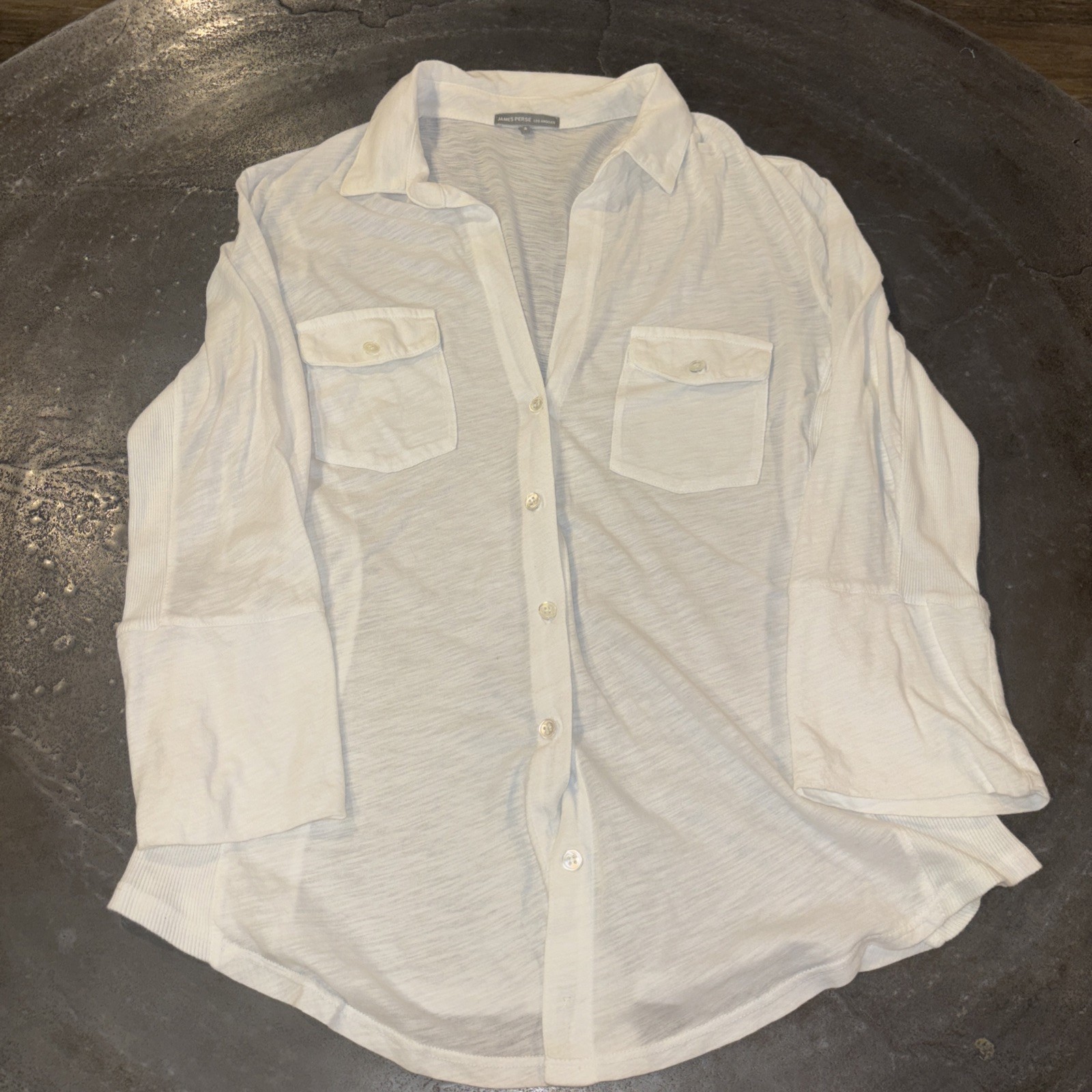 James Perse White Solid Button-Front Slub Side-Pa… - image 1