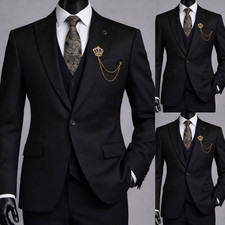 Business Men's Suit Black Offical 3Pcs Workwear Banquet Foraml Tuxedo Jacket