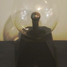 Plasma Ball Lamp Clear Glass Globe Black Gloss Base Switch Corded Electric