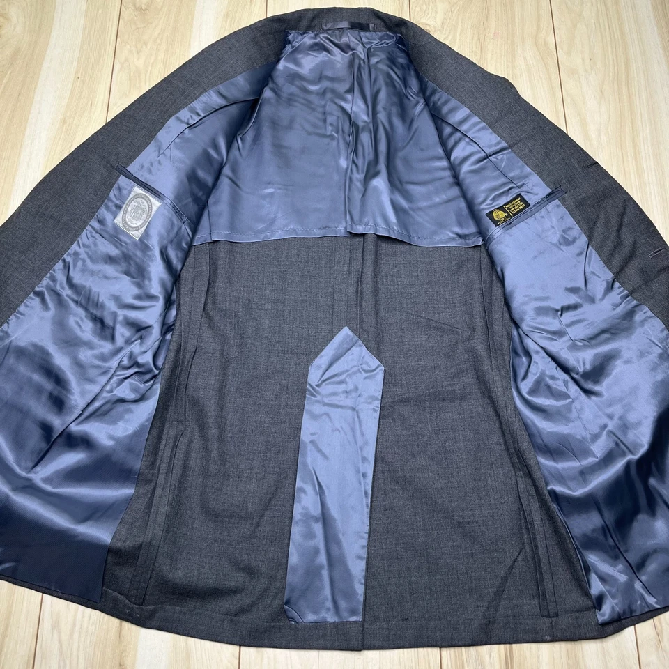 J. Prensa Para Hombres Gris Traje de Lana Dos Botones Manga Larga Blazer Frente Plano Pantalones 38 Foto 4 de 4