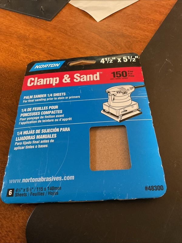 5 Norton 4 1/2 x 5 1/2 Clamp & Sand Discs for 1/4 Sheet Palm Sander 150g