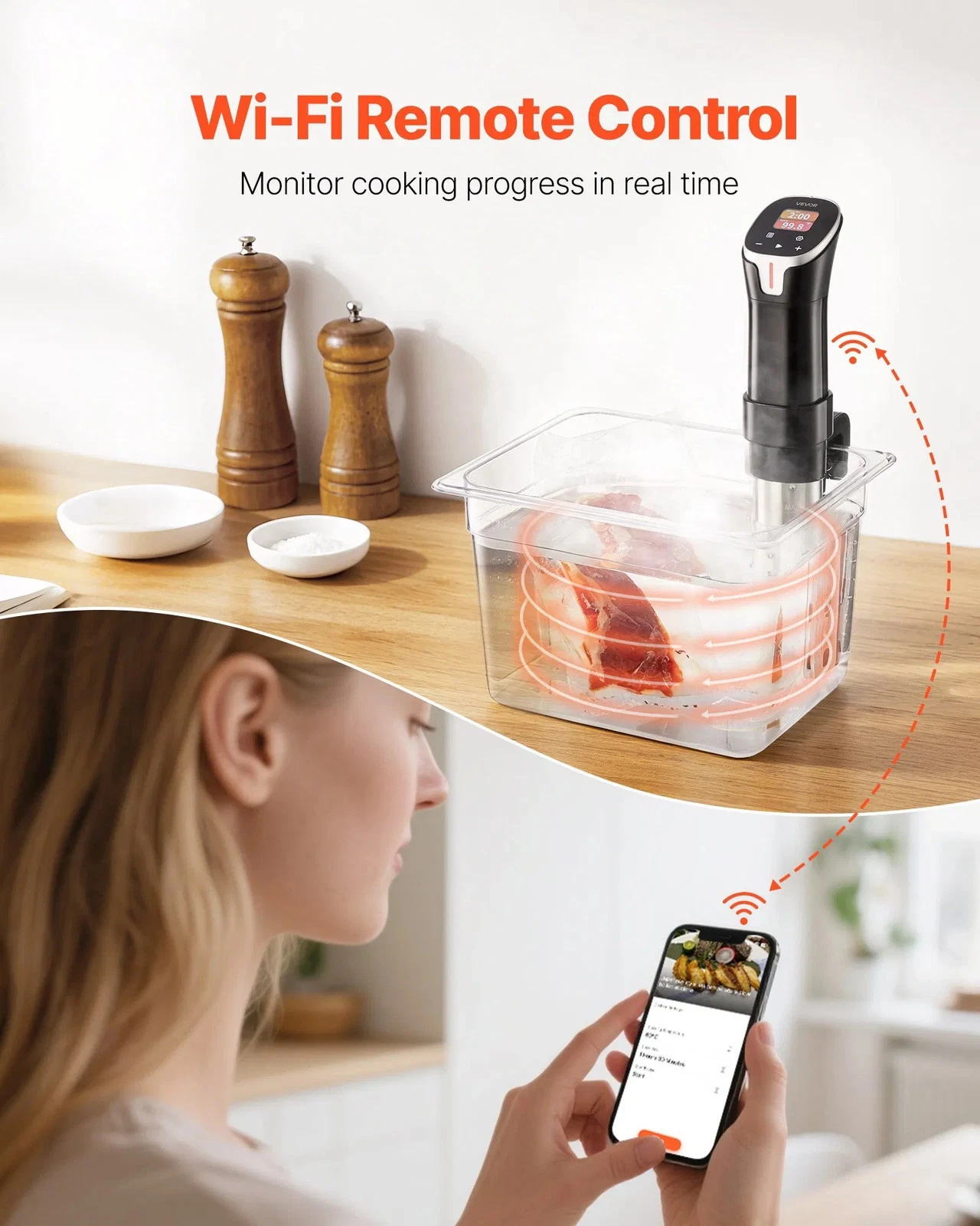 Sous Vide Precision Cooker, 1100W Sous-Vide Cooking Machine, WIFI Immersion Circ