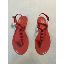 Arezzo Coral Jelly Sandals T-Strap Beaded Flat Thong Shoes Made in Brazil Size 9