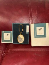 Barlow Goose Geese Scene Brass Key Chain New Boxed Vintage Gold Creme USA Made