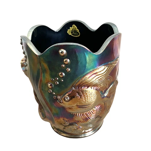 Rare FENTON Amethyst Carnival Glass ATLANTIS KOI FISH GOLDFISH Vase