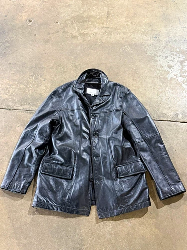 Wilsons Leather M. Julian Mens Black Leather Mid-Length Coat Lined Pockets - M - product listing photo