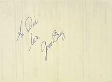 Joan Baez Signed Autograph Hotel Form