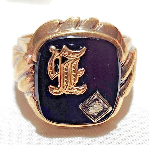 Gentlemen's 10K Rose Gold Art Deco Size 9 Initial E Signet Ring 6.8 Grams - Picture 2 of 20