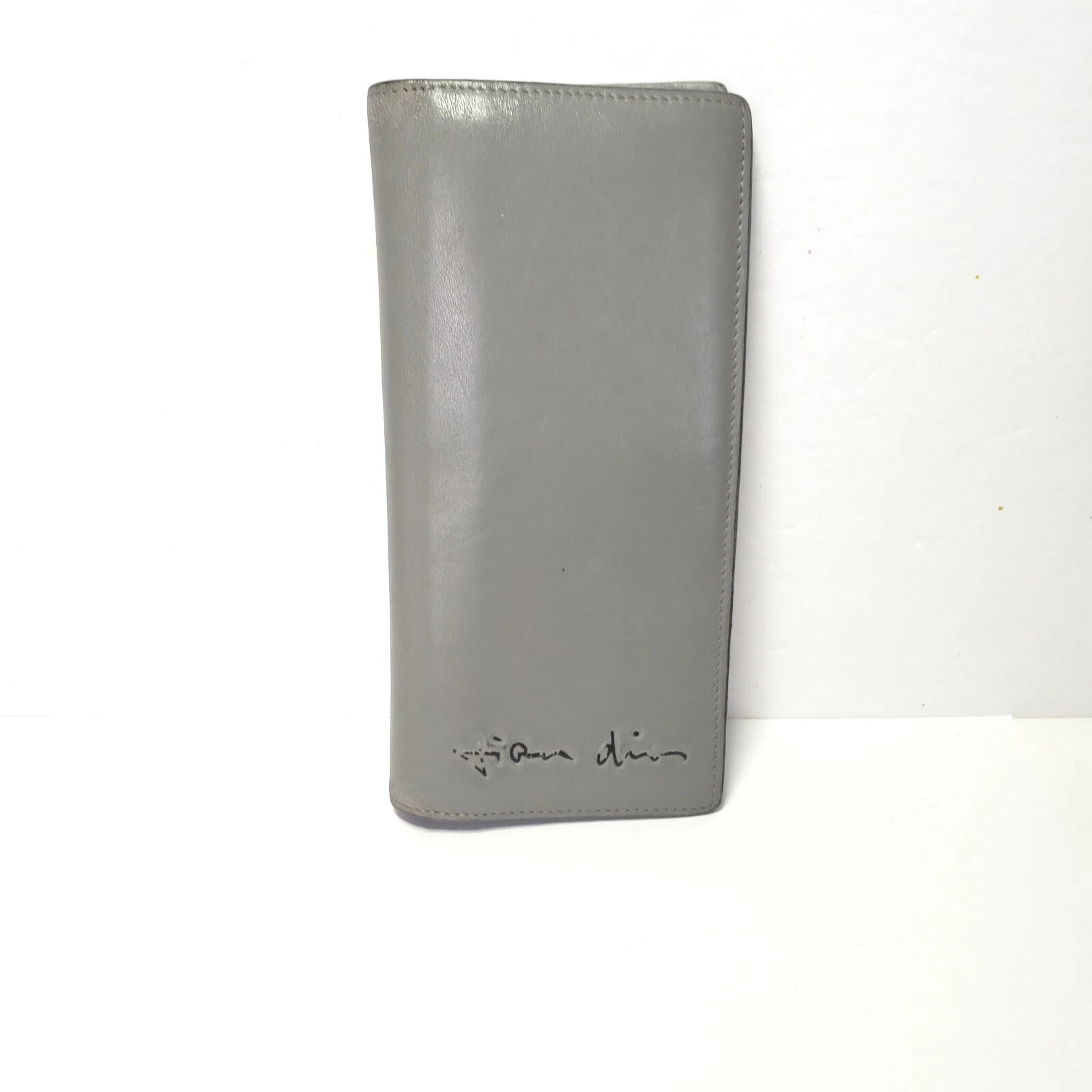 Portefeuille en cuir maison Dior gris pliant long mince unisexe porte carte logo