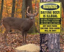 TIN SIGN "Warning Baiting Deer Is Ilegal" Humorous Made In USA New
