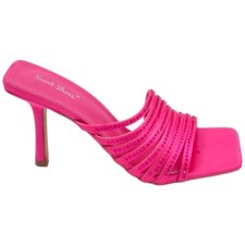 Sandalo gioiello donna fucsia tacco sottile 8cm in raso fasce sottili oblique co