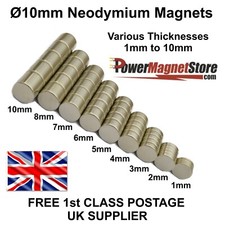 Strong Magnets 10mm Diameter ,Various depth 1mm 2mm 3mm 4mm 5mm 6mm 7mm 8mm 10mm