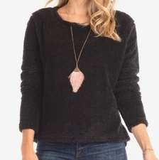 FRESH PRODUCE XL BLACK $74 SHERPA Stretch Pullover Sweatshirt Top NWT New XL 