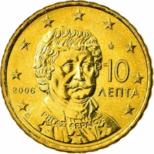 [#702397] Greece, 10 Euro Cent, 2006, MS(65-70), Brass, KM:184