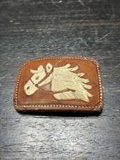 Horse head - Pre loved Vintage stitched leather belt buckle