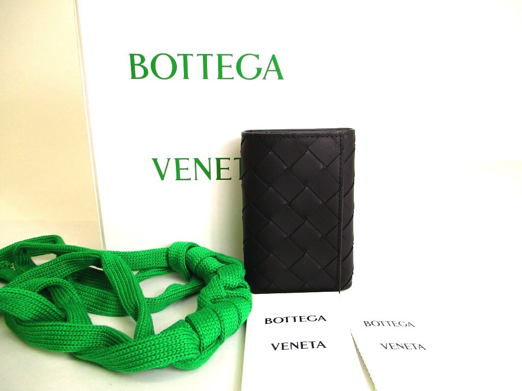 BOTTEGA VENETA Black Leather Silver H/W 6 Pics Key Cases