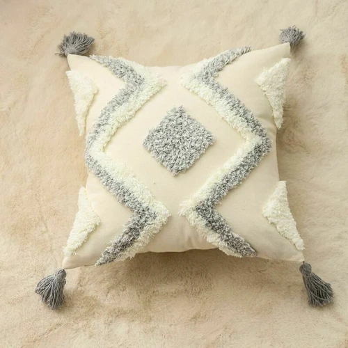 Tufted Boho Throw Cushion Cover Pillow Cover Pillowcase Tassel Pillow Covers - Picture 8 of 17