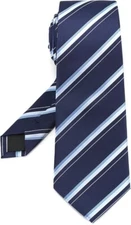 63'' XL Men's Plaid Striped Tie Extra Long Check 3.35" Stripe Navy Blue 003
