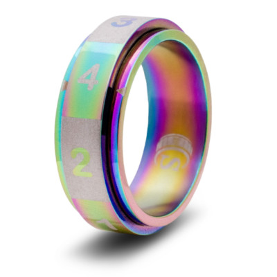 4-sided (D4) Dice Random Number Spinner Ring Rainbow - Size 6