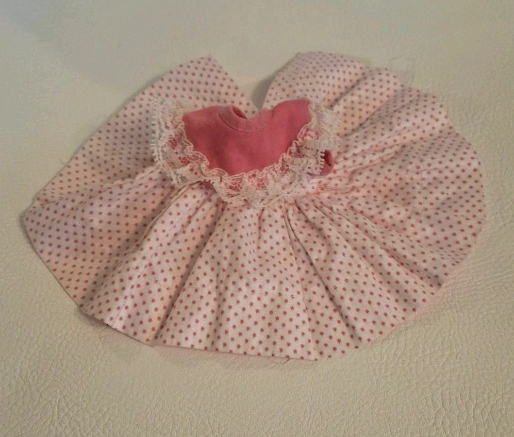 VETEMENTS Vestito bambola vintage fatto a mano rosa pizzo pois 4"